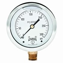 Winters PFQ Series Stainless Steel 304 Single Scale Liquid Filled Pressure Gauge with Brass Internals, 0-300 psi, 2-1/2