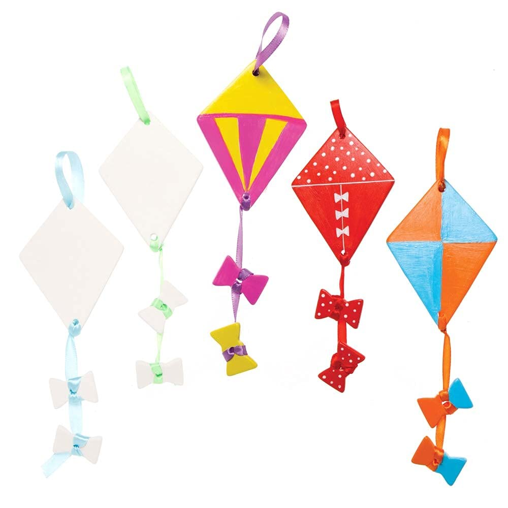 Baker Ross FE408 Kite Ceramic Decorations - Pack of 5, Paintable Creative Art and Craft Projects for Kids to Make, Personalise and Decorate