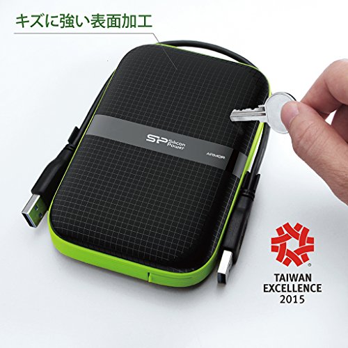 2TB Silicon Power Armor A60 Shockproof Portable Hard Drive - USB3.0 - Black/Green Edition