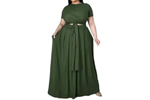 IyMoo Womens Plus Size 2 Piece Dress Outfits Short Sleeve Bandage Wrap Empire Crop Tops and Skirt Sets