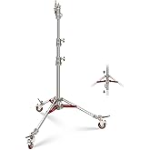 NEEWER Heavy Duty Stainless Steel Light Stand with Casters, 1-1/8" Junior Receiver, Spring Loaded 5/8" Baby Stud, Max Load 77