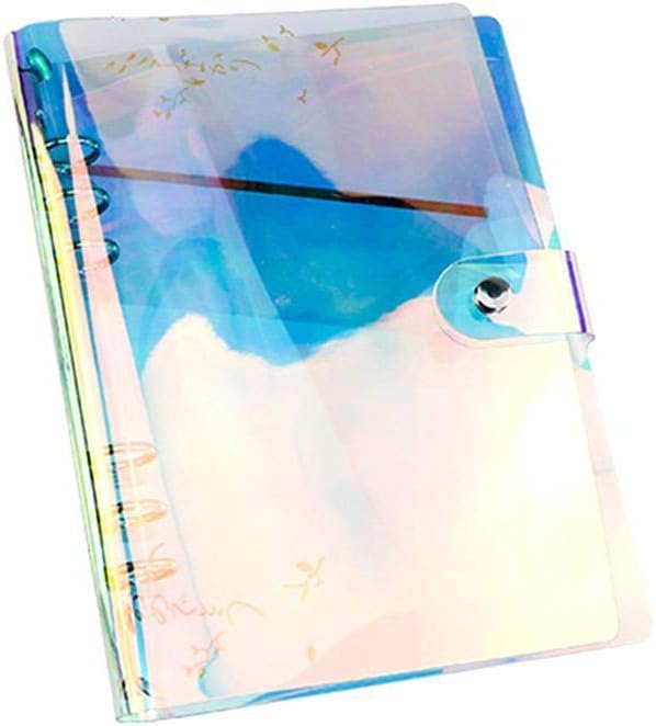Binder Creative Colorful Transparent Rainbow Colored Soft PVC Notebook Cover Refillable Notebook Case Round Ring Protector Loose Leaf Binder 6 Holes (A5/A6/A7)