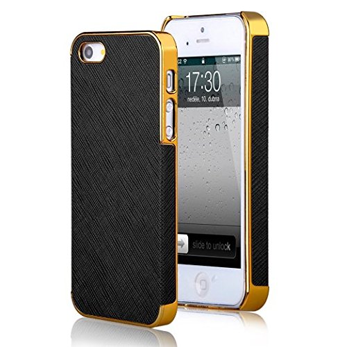 Luxury Leather Fashion Hard Cell Phone Case For iPhone 5 / iPhone 5S (Black/Gold)