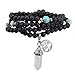Top Plaza 108 Natural Lava Rock Stone Tibetan Buddhist Prayer Mala Beads Buddha Yoga Meditation Wrap Bracelet/Necklace 6mm - Hexagonal Point White Crystal