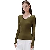 SUUKSESS Cloud Cashmere Women V Neck Fitted Long Sleeve Shirt Basic Soft Knit Tops