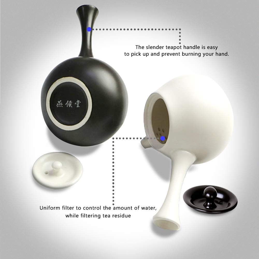 Yan Hou Tang White Elegant Japanese style Ceramics Glass Solo tea pot infuser and 2 cups set round the side of the handle Loose Leaf for Drink