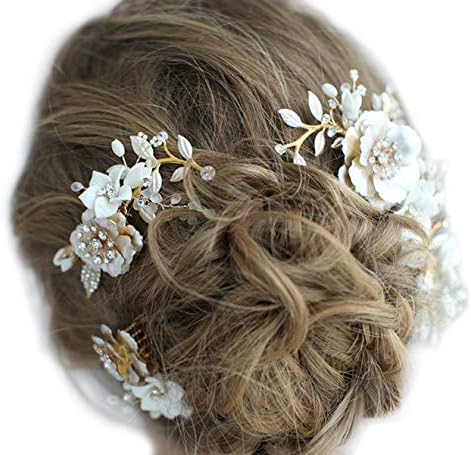 Longwu ヘッドドレス 三点セット お花 ヘアピン コーム カチューシャ 手作り ブライダル ウェディング 髪飾り バースデー 記念日 ギフト 贈物 お勧め 通販 ジュエリー ビジュー 披露宴 ヘアアクセサリー アクセサリー パーティー 髪留め 水晶 花嫁 結婚式
