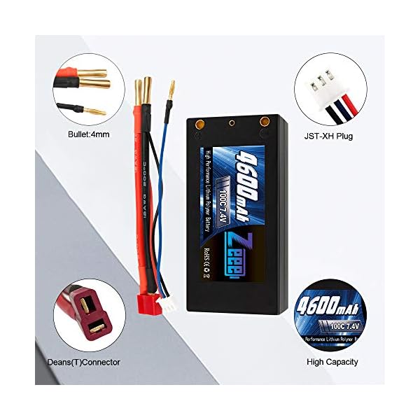 Zeee 2S Kurzer Lipo Akku 7,4V 100C 4600mAh Hardcase RC Batterie mit 4,0 mm Kugel to Deans T Stecker für RC Fahrzeuge… – Bild 3