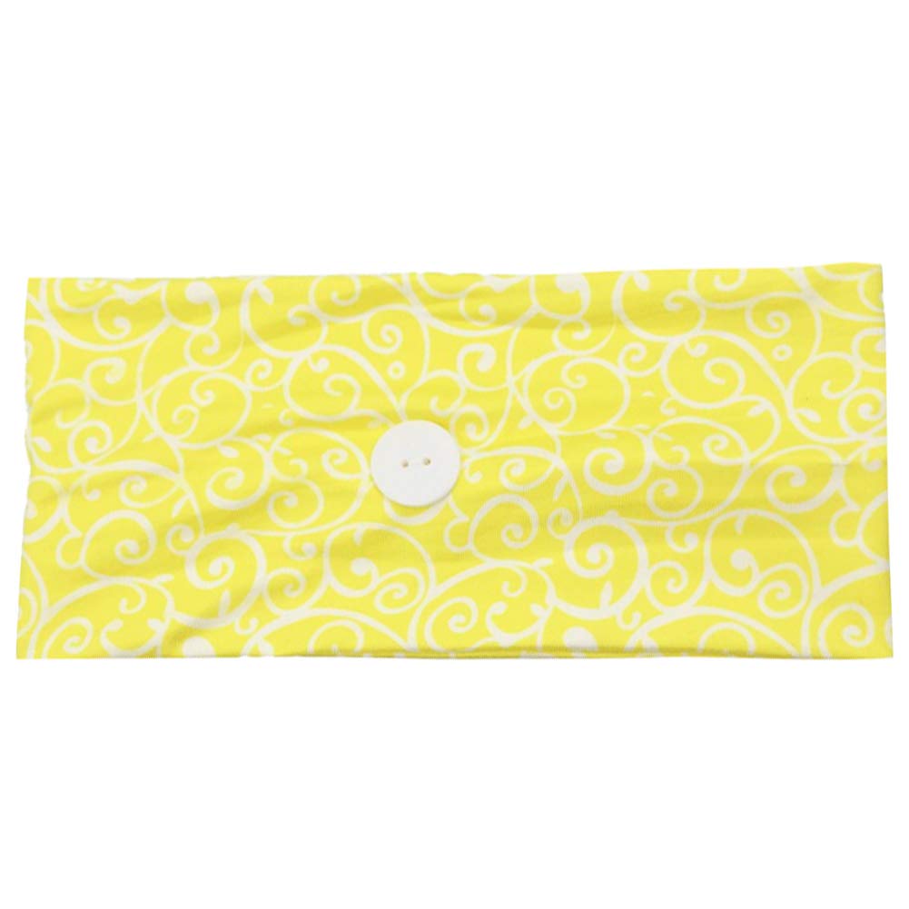 Jamron 1-5Sets Fashion Headbands with Button for Working Yoga Sports Workout-Ear Protection,Reversible,Non Slip,Stretchy Yellow 1Set