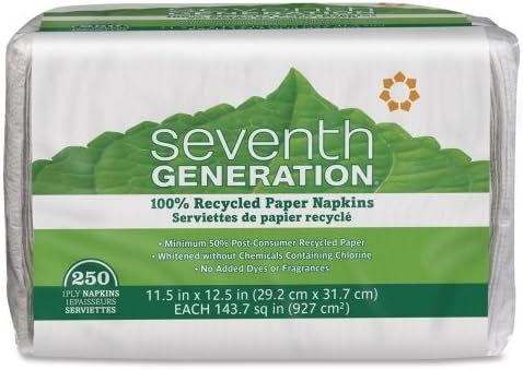 Wholesale CASE of 25 - Seventh Gen. Recycled One-Ply White Napkins-Recycled Napkins, 1-Ply, 11-1/2"x12-1/2", 250/PK, White