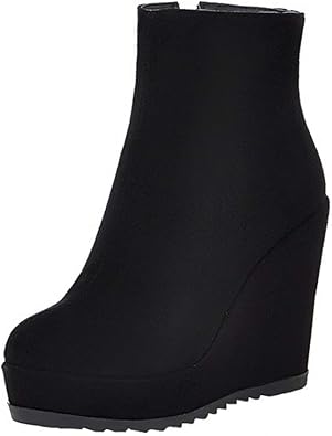 black platform wedge ankle boots