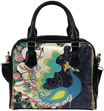 SLsenD Women's Attractive Peacock With Floral Leather Shell Shoulder Handbag