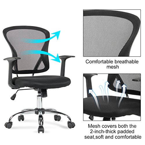 YAMASORO Office Mesh Task Chair Mid Back Swivel Computer Desk Chairs with Backrest,Armrest and Adjustable Seat Height for Home Office Conference Room (Black-7425)