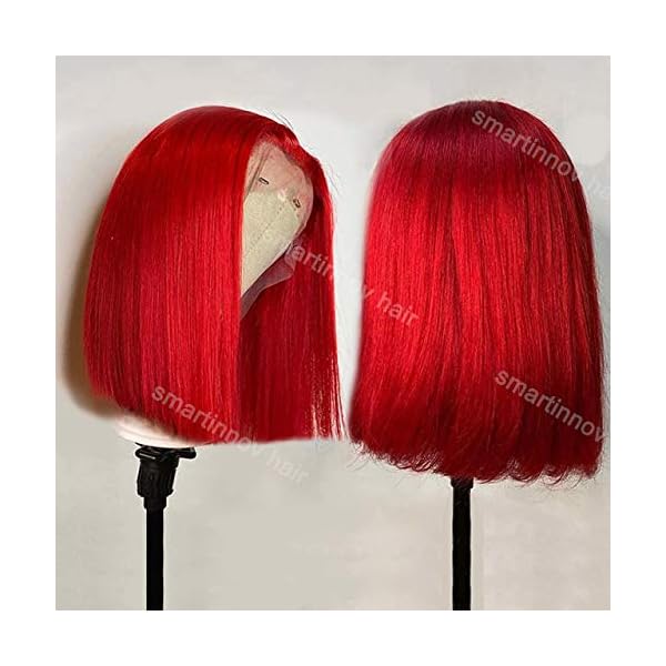 ♥️LEA HUMAN HAIR 12” RED  Middle part BOB WIG *NWT Bob Wigs Human Hair Straight Lace Part Blunt Cut Middle  main image 3