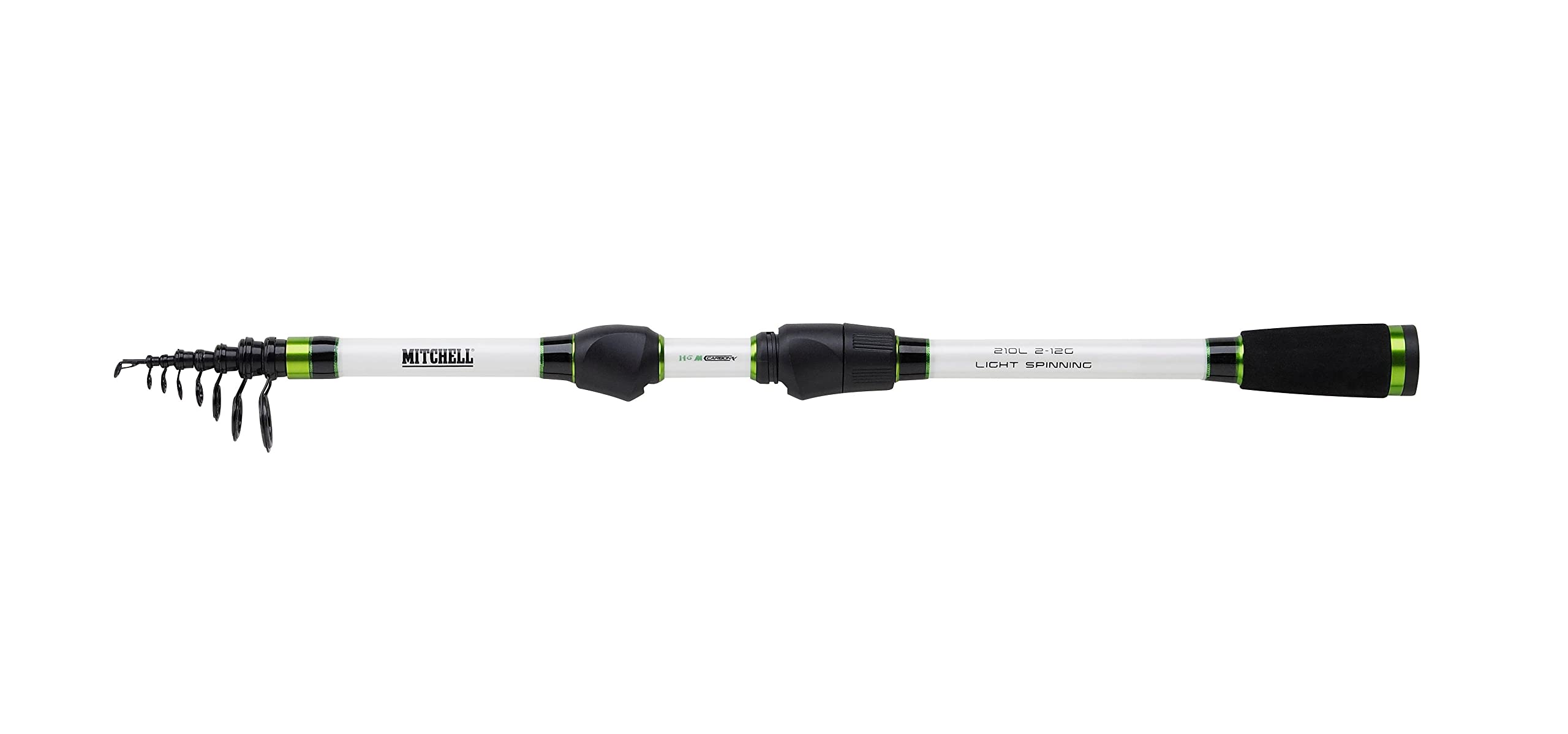 Mitchell Epic MX1 Telescopic Spinning Rod | Compact Travel Fishing Rod for Freshwater & Saltwater | Lightweight Carbon Blank | Ideal for Bass, Trout & Perch | EVA Handle | White/Black, 2.1m 2-12g