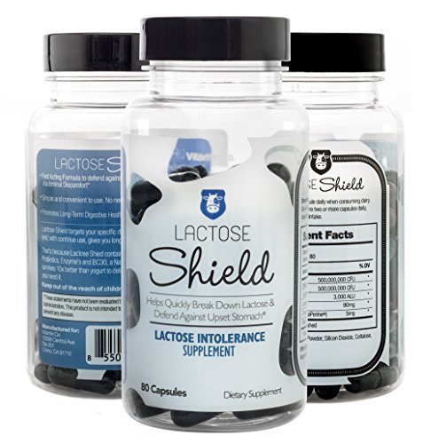 Lactose Shield - Powerful Lactose Intolerance Defense (80 Capsules) ★Potent Lactase Enzyme Probiotics ★Improves Digestion and Defends Against Bloating, Diarrhea, & Abdominal Discomfort