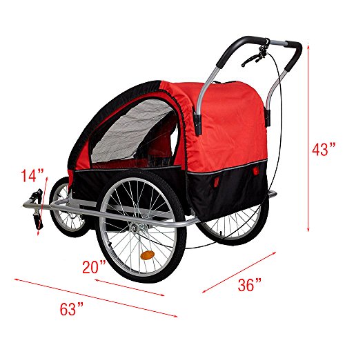 Livebest 2 in 1 Pet Dog Bike Trailer 3-Wheels Bicycle Carrier-Safety Belts & Suspension-Breathable Design with Folding Rainproof,Red,63" x 43" x 36"