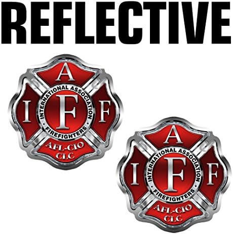 REFLECTIVE Firefighter - IAFF Cross - Hard Hat Stickers - 2 Pack #HH040-REF USA Helmet Vinyl Decal Tool box Fire Fighter International