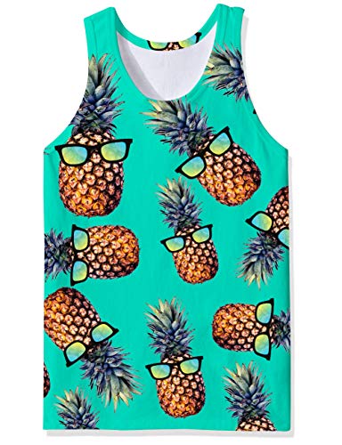 RAISEVERN Summer Mens Pineaaple Graphic 3D Sleeveless Tank Tops L