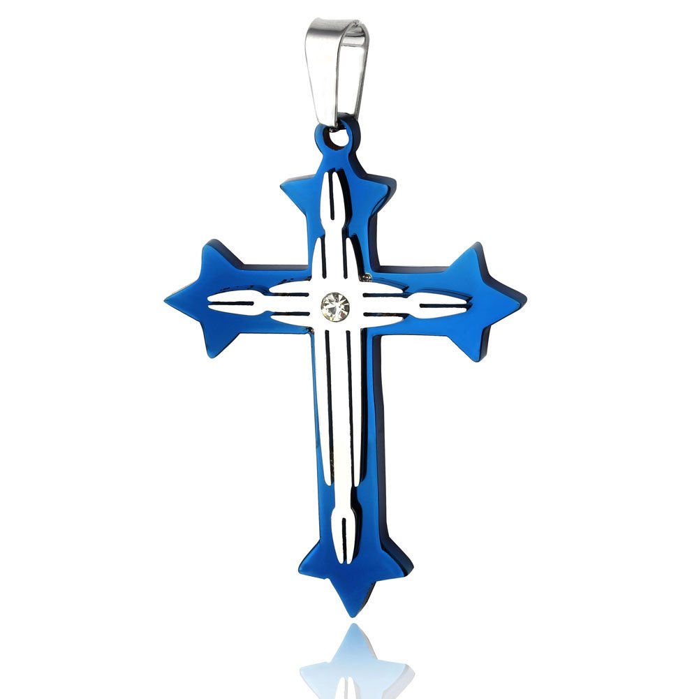 PiercingJ Unisex Mens Womens Stainless Steel Rhinestone Cross Pendant Necklace - 22\