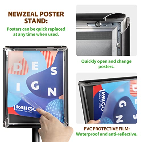 Newzealkids A4 Adjustable Poster Stand, Heavy Duty Floor Standing Poster Stand Notice Holder for Wedding, Show, Advertising (Black)