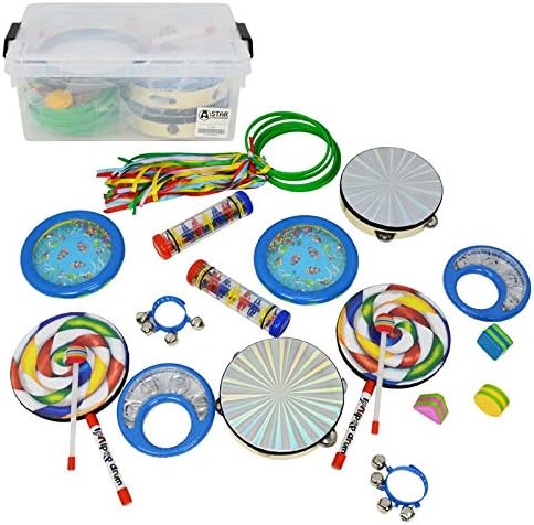 A-Star 21 Piece Sensory Development Percussion Set including Storage Box, Educational Therapy Musical Instruments for Children