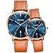 OLEVS His and Hers Couples Quartz Watch,Business Casual Fashion Analog Wrist Watch Classic Calendar Date Window, Waterproof 30M Water Resistant Comfortable Leather Watches