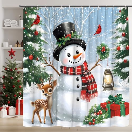 Snowman Christmas Shower Curtain