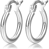 Silver Hoop Earrings for Women- 925 Sterling Silver Small Hoop Earrings 14K White Gold Plated Huggie Hoops Earrings Hypoallergenic Cartilage Earrings for Men Women