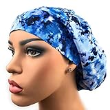 Womens Surgical Scrub Hat OR Nurse Cap Euro Style Adjustable Bouffant Cap Navy Blue Tie Dye