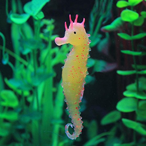 Anshinto Aquarium Fish Tank Landscaping Decor, Glowing Effect Animal Sea Horse Ornament (Orange) - Thumbnail 2