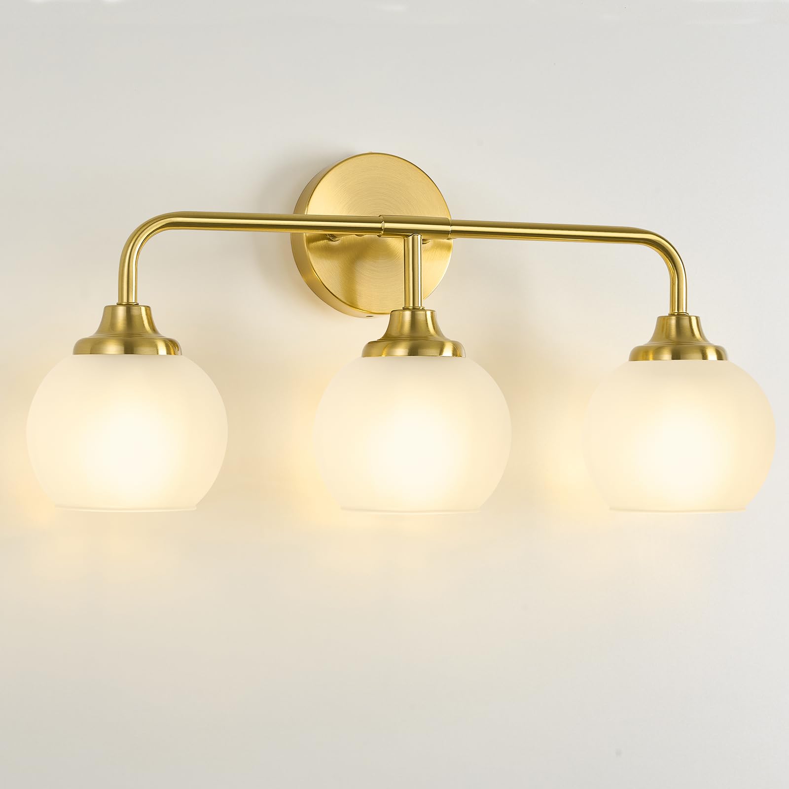 Photo 1 of Ketaukdat Gold Bathroom Vanity Light Fixtures, Modern Vanity Light Over Mirror, 3-Light Globe Bathroom Wall Sconces with Milky White Glass Shade for Bedroom Living Room, 22 inch