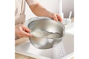 Stainless Steel Multi-Use Kitchen Colander with Pour Spouts and Fine Perforation for Rice Washing, Fruit Draining, Salad Rins
