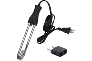 MELOSTU HEATIAC 6.5’’ Travel Immersion Water Heater with On/Off Switch, 300W, 110V. Portable Stainless-Steel Electric Boiler for Heating Water in Cup to Make Coffee, Tea, Beverages