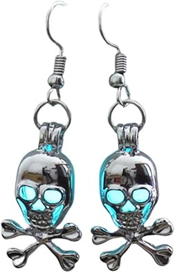 Amazon Co Jp 夜光 光るスカルダングルフックイヤリング レトロ ホローシルバー 輝く目 ドロップピアス レディース ハロウィン 個性的ジュエリー ジュエリー