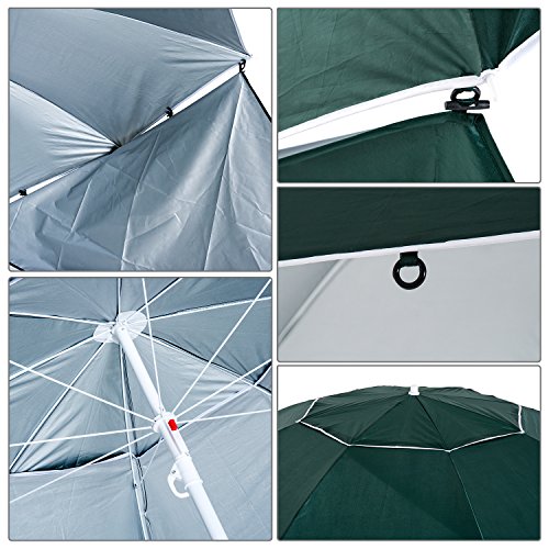 Outsunny 2 in 1 Sonnenschirm Strandschirm Windschutz Strandmuschel Dunkelgrün Φ210xH222cm – Bild 4