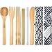 Boao 2 Sets of Reusable Bamboo Utensils Travel Cutlery Set with Case, Forks Knives Chopsticks Spoons Straws and Brushes, Camping Flatware Set (Pattern 2)