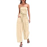 Sexyasasii Jumpsuits for Women Casual Strapless Jumpsuit Long Barrel Pants One Piece Outfits Drawstring Romper with Pockets