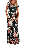 FISACE Women's Short Sleeve Crew Neck Floral Print Maxi Dress Ankle Length