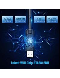Kootek 1200Mbps USB WiFi Adaptador, USB 3.0 Wireless Dongle Network High Gain Dual Band 2.4 5G 802.11ac con 5dBi Antena para PC Desktop Laptop Win 10 Win 8.1  Win 8 Win 7 Vista XP Mac OS 10.6 10.14