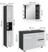 Vicco J-Shape Bathroom Furniture Set, Anthracite, 3 Parts with Tall Cabinet view 3
