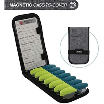 Lewis N. Clark Magnetic Folding Pill Organizer Supplement Case for OTC Medicine, Prescription Vitamins-14 Slots, Gray/Black