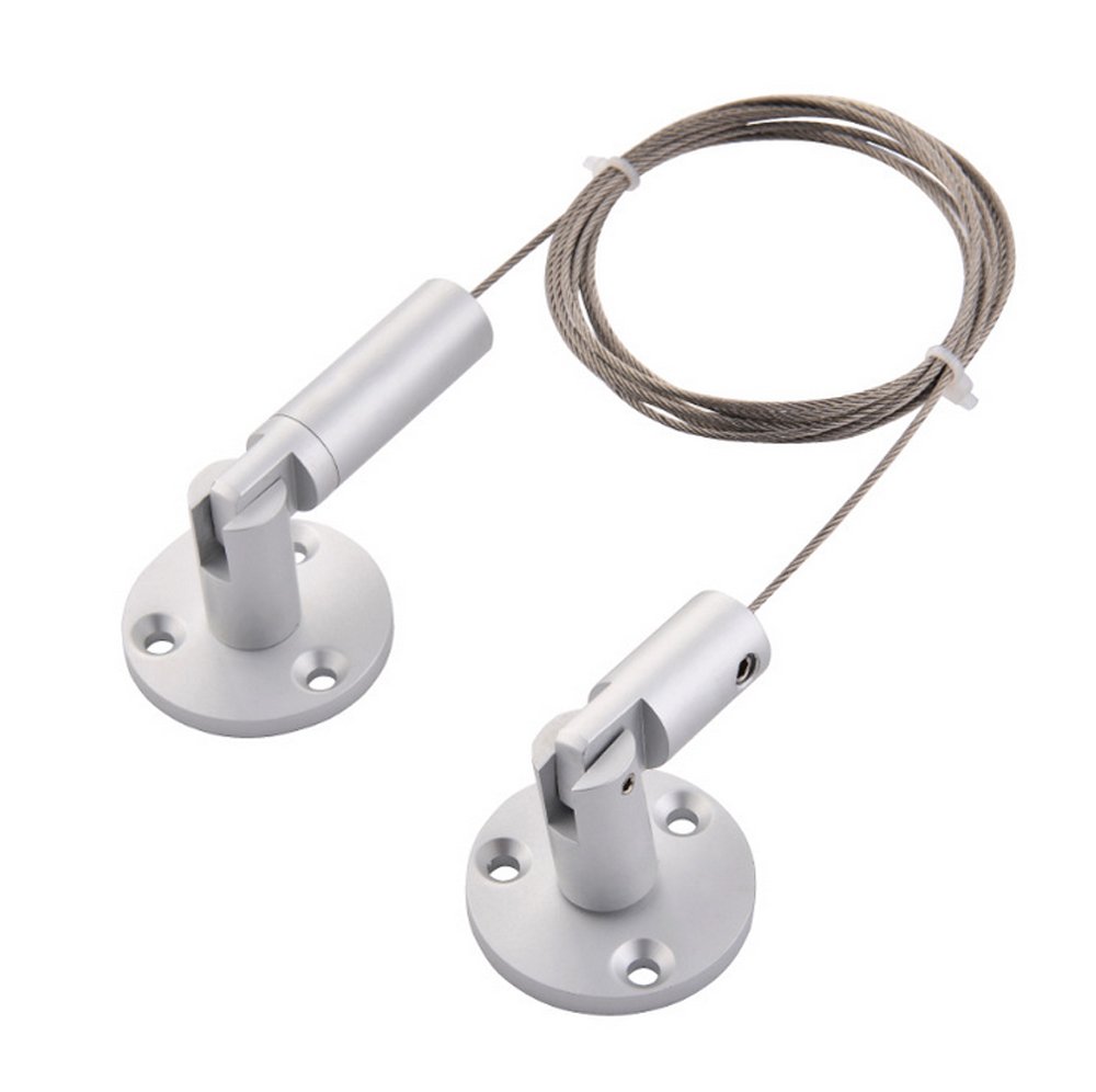 Wall Cable System Kit with 2 fixtures and 3m Long Steel Cable for Ceiling Hanging Cable System (Pack/2units) -Satin Silver