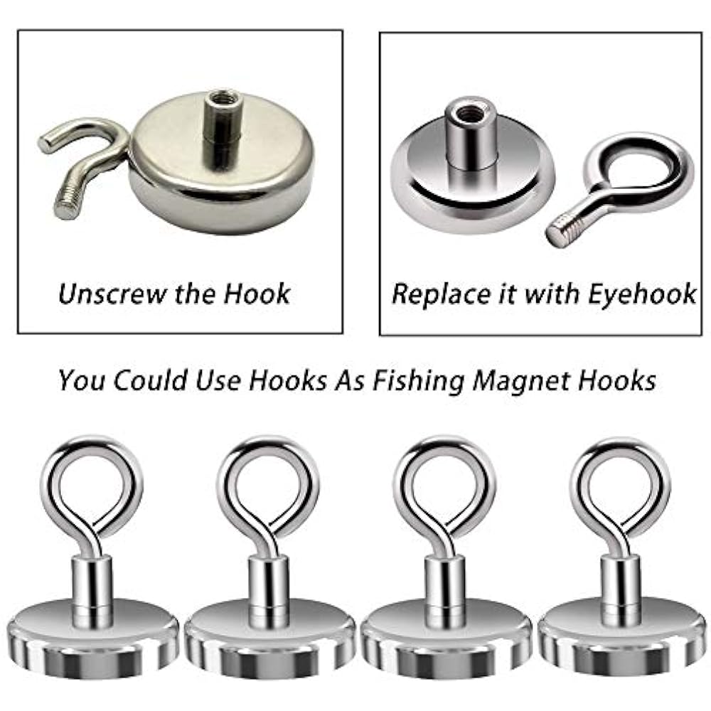 150LBS Hooks With 4 Eyebolt Neodymium Rare Earth Fishing