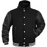 Men's Varsity Jacket Genuine Leather Sleeve and Wool Blend Letterman Boys College Varsity Jackets XS-5XL