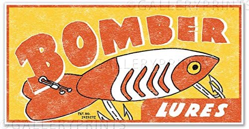 Bomber Lures Vintage Fishing Lure Canvas Print Ad - Measures 12" high x 24" Wide (305mm high x 610mm Wide)
