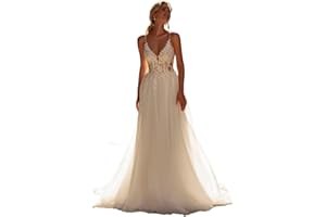 Zxruijing Women's Long Beach Wedding Dresses for Wedding 2025 Lace Applique Tulle Bridal Gowns HC013