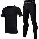 Geanrastn Boys & Girls Base Layer Athletic Compression Leggings and Short Sleeve Shirts Set Football Baseball Yoga Quick Dry