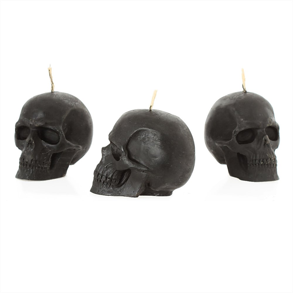 NKlaus - 3X Candle Set Skull Black Made of Organic Pure Beeswax - Gothic Candle Colourful Figurine Candle Skull Halloween Ritual Candle Drip Candles 36314