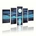 VASTING ART 5-Panel 100% Hand-Painted Oil Paintings Landscape Seascape Blue Night Moon Sea Modern Abstract Artwork Stretched Wood Framed Ready To Hang Home Decoration Wall Decor Living Bedroom Dark